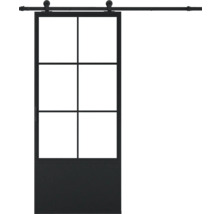 Porte coulissante avec cadre métallique et panneaux de verre