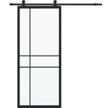 Porte coulissante avec remplissage en verre et cadre noir