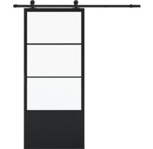 Porte coulissante avec trois panneaux de verre et ferrures