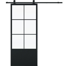 Porte coulissante avec cadre en acier et panneaux de verre