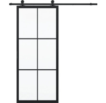 Porte coulissante avec insert en verre et cadre noir