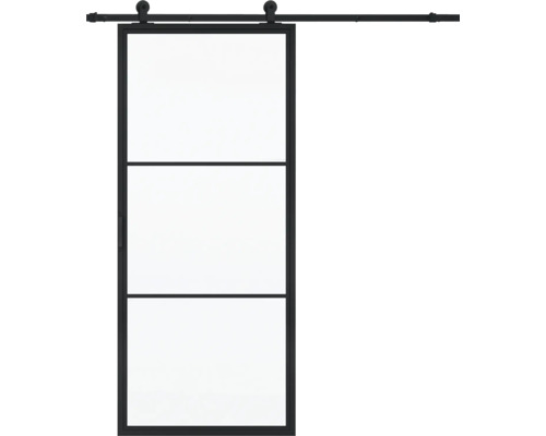 Porte coulissante avec trois panneaux de verre et ferrures pour porte coulissante