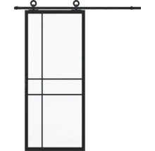 Porte coulissante avec verre et cadre métallique