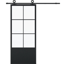 Porte coulissante à six carreaux avec ferrures
