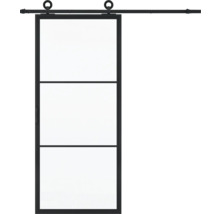 Porte coulissante avec remplissage en verre et cadre noir