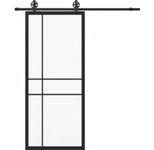 Porte coulissante avec cadre en acier et insert en verre