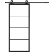 Porte coulissante avec cadre en acier et quatre panneaux