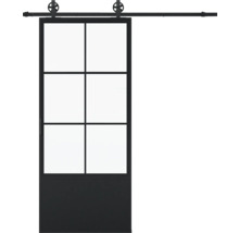 Porte coulissante avec cadre en acier et panneaux de verre pour l''intérieur