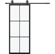 Porte coulissante à six carreaux avec cadre noir