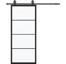 Porte coulissante avec quatre champs et kit de ferrures