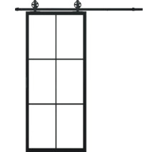 Porte coulissante avec cadre en acier et panneaux de verre