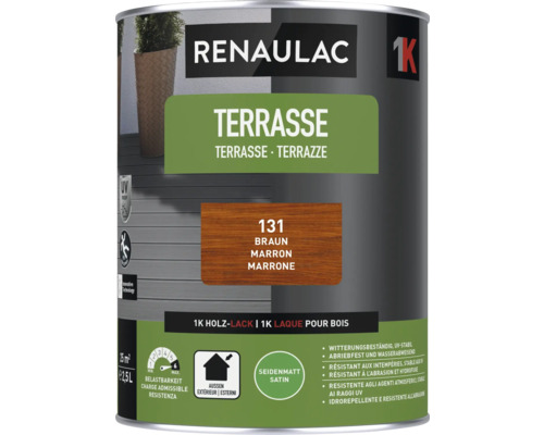 Peinture pour terrasse RENAULAC brun foncé 2,5 l Renaulac Terrasse vernis à bois, couleur marron, satiné, 2,5 litres