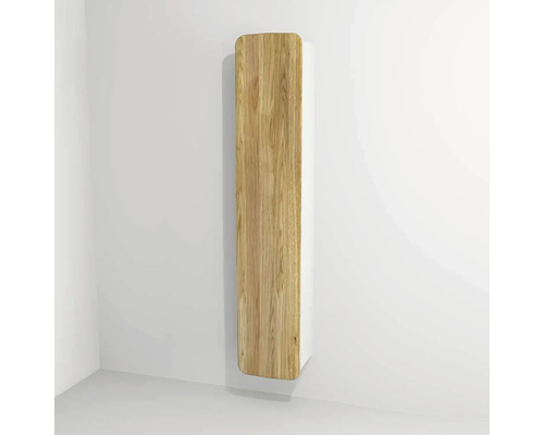 Armoire haute suspendue avec 1 porte Devo Oval gauche lxhxp 34x165x33 cm alpine white/natural oak wood/grey