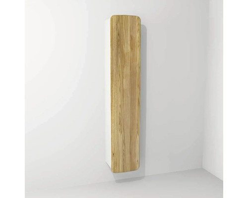 Hängehochschrank mit 1 Tür Devo Oval rechts BxHxT 34x165x33 cm alpine white/natural oak wood/black