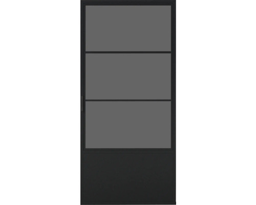 Porte vitrée avec trois panneaux de verre et base fermée