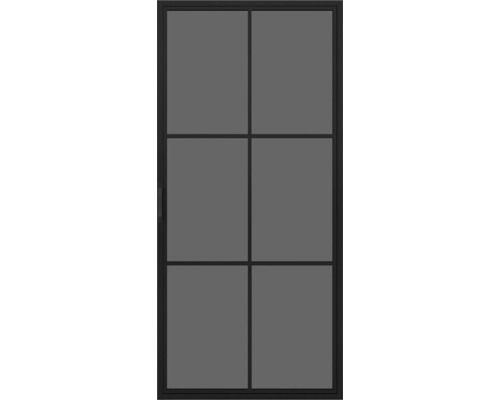 Porte coulissante avec six champs et insert en verre