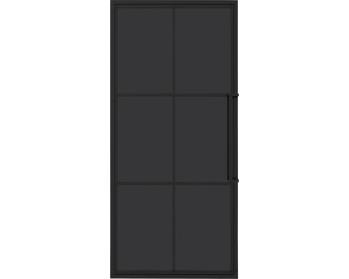 Porte intérieure noire avec panneaux de verre et poignée