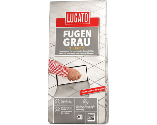 Mortier de jointoiement Lugato joint gris 5 kg Lugato Fugen Grau Mortier de jointoiement pour revêtements de sol en céramique