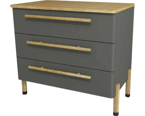 Meuble sous vasque avec 2 tiroirs Devo Sonet lxhxp 84x75x49 cm classico stone grey/natural oak wood/black