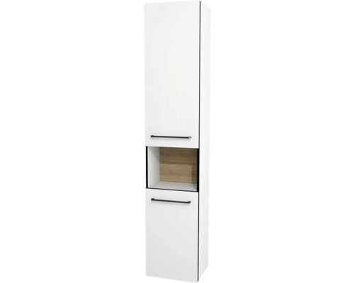 Armoire haute suspendue avec 2 portes Devo Sonus 2.0 gauche lxhxp 38x186x30 cm arctic white haute brillance/natural bardolino oak