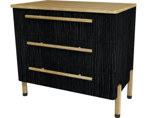 Waschtischunterschrank mit 3 Schubladen Devo Sonet BxHxT 84x75x49 cm structure graphit/natural oak wood/black