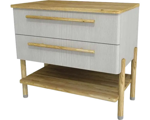 Meuble sous vasque avec 2 tiroirs Devo Sonet lxhxp 84x75x49 cm structure light grey/natural oak wood/brushed steel