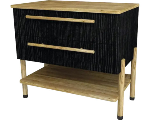 Waschtischunterschrank mit 2 Schubladen Devo Sonet BxHxT 84x75x49 cm structure graphit/natural oak wood/black