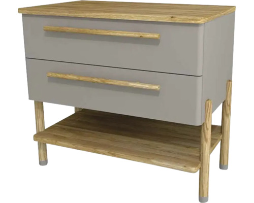 Meuble sous vasque avec 2 tiroirs Devo Sonet lxhxp 84x75x49 cm cachemire/natural oak wood/brushed steel