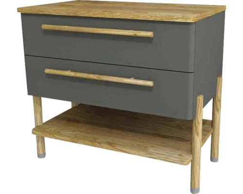 Waschtischunterschrank mit 2 Schubladen Devo Sonet BxHxT 84x75x49 cm classico stone grey/natural oak wood/grey