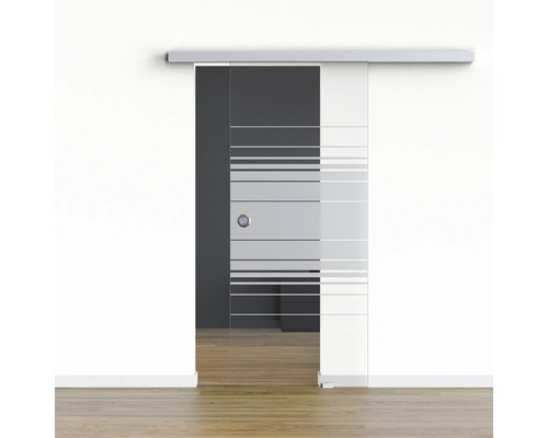 Porte vitrée coulissante Pertura set complet Glera Horizon 900x2050 mm y compris ferrure Selir aluminium naturel, poignée encastrée