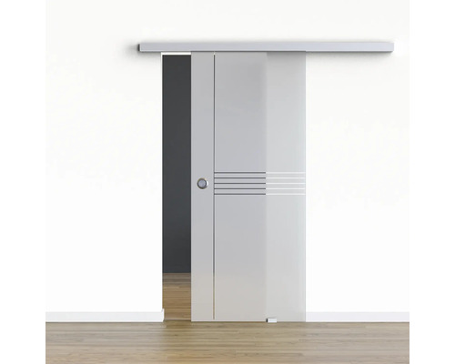 Porte vitrée coulissante Pertura set complet Glera Linear 900x2050 mm y compris ferrure Selir aluminium naturel, poignée encastrée