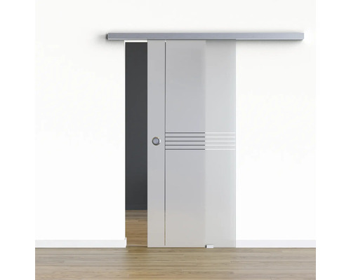 Porte vitrée coulissante Pertura set complet Glera Linear 1025x2050 mm y compris ferrure Selir aluminium aspect inox, poignée encastrée