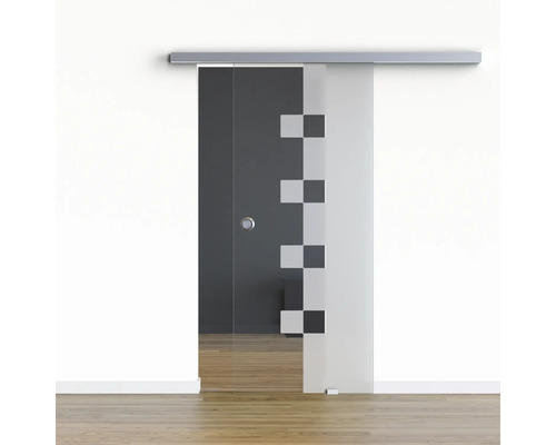 Porte vitrée coulissante Pertura set complet Glera Cube 1025x2050 mm y compris ferrure Selir aluminium aspect inox, poignée encastrée