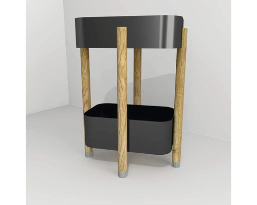 Étagère fixe Devo Sonet lxhxp 49x68x34 cm black/natural oak wood/brushed steel Support à fleurs avec deux jardinières et pieds en bois