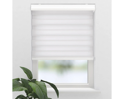 Fenster mit montiertem, weissen Doppelrollo