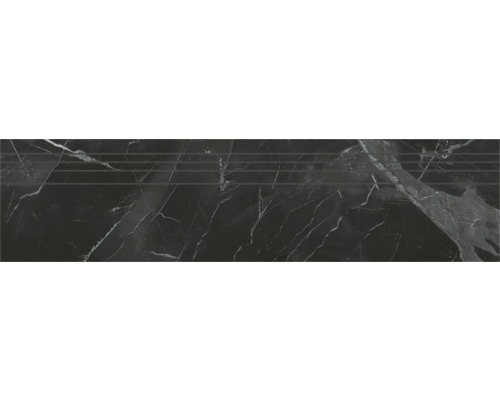 Marche d'escalier en grès cérame fin Carracci poli anthracite 29.5x120 cm