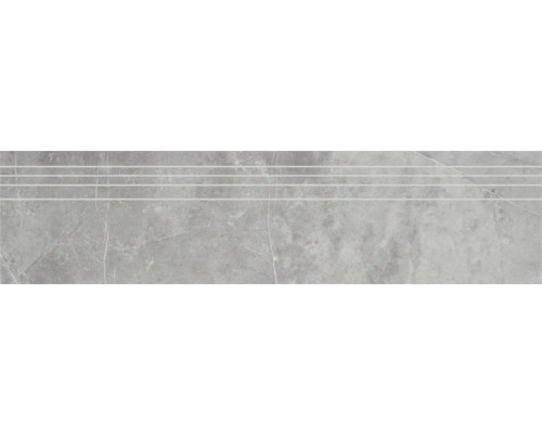 Feinsteinzeug Stufenfliese Discreet gris 29.5x120 cm Graue Treppenfliese mit vier Rillen