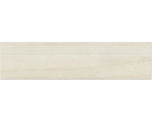 Marche d'escalier en grès cérame fin Living cream poli beige 29.5x120 cm
