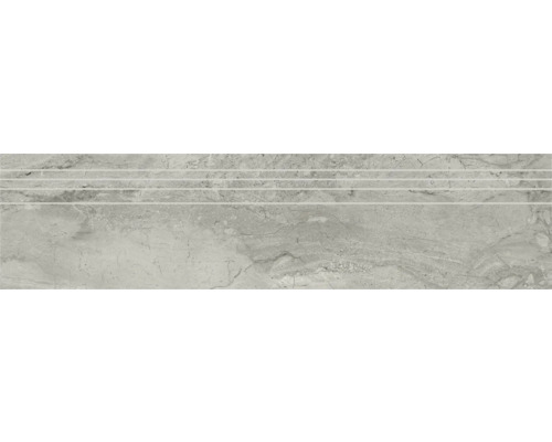 Marche d'escalier en grès cérame fin Sicilia Grigio poli gris 29.5x120 cm