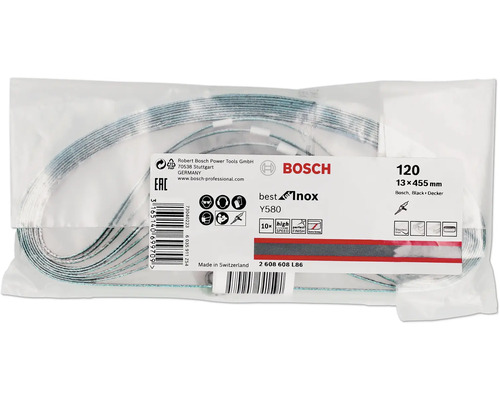 Bosch Feuille pour ponceuse à bande 13 x 455 mm, grain 120, lot de 10