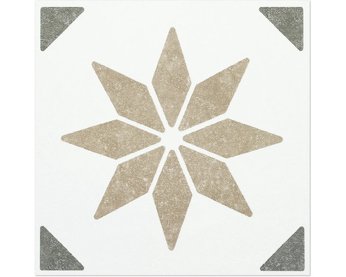 Carreau décoratif avec motif en étoile et triangles dans les coins