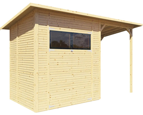 Abri de jardin en bois avec fenêtre et auvent