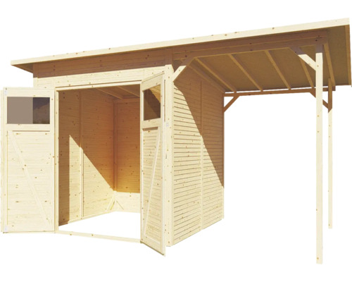 Abri de jardin en bois avec double porte et auvent