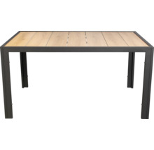 Rechteckiger Gartentisch mit Holzoptik Tischplatte und dunklem Metallgestell