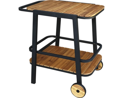 Servierwagen mit zwei Ablageflächen aus Holz und Rädern