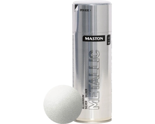 Maston Laque à pulvériser ACRYLIQUE Maston metallic argent 400 ml Peinture métallisée aluminium argentée Maston en aérosol avec échantillon de couleur