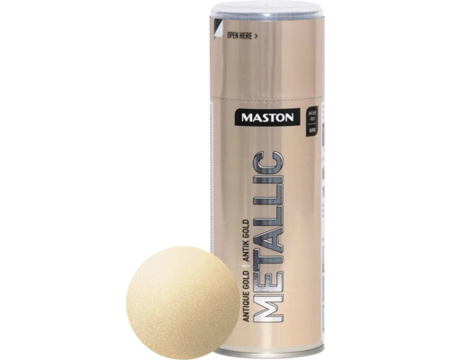Maston Laque à pulvériser ACRYLIQUE metallic or antique 400 ml Peinture aérosol Maston Metallic Or Antique et échantillon de couleur