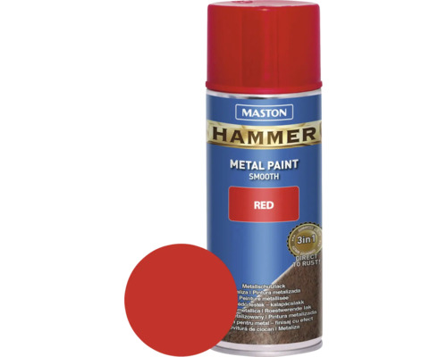 Maston Spray de protection pour métaux Hammer lisse rouge 400 ml Maston Hammer peinture métal rouge, aérosol métallique