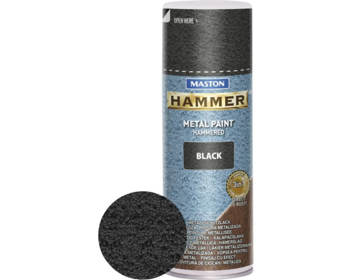 Maston Spray de protection pour métaux Hammer noir 400 ml Peinture métal martelée Mastin Hammer en aérosol, coloris noir