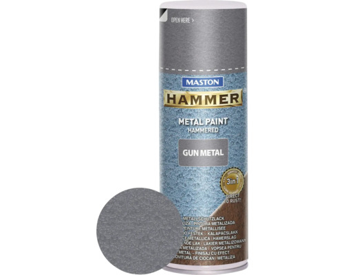 Maston Peinture en spray Effet martelé Protection métallique gris métal satiné brillant 400 ml Maston Hammer peinture pour métal Gun Metal aérosol